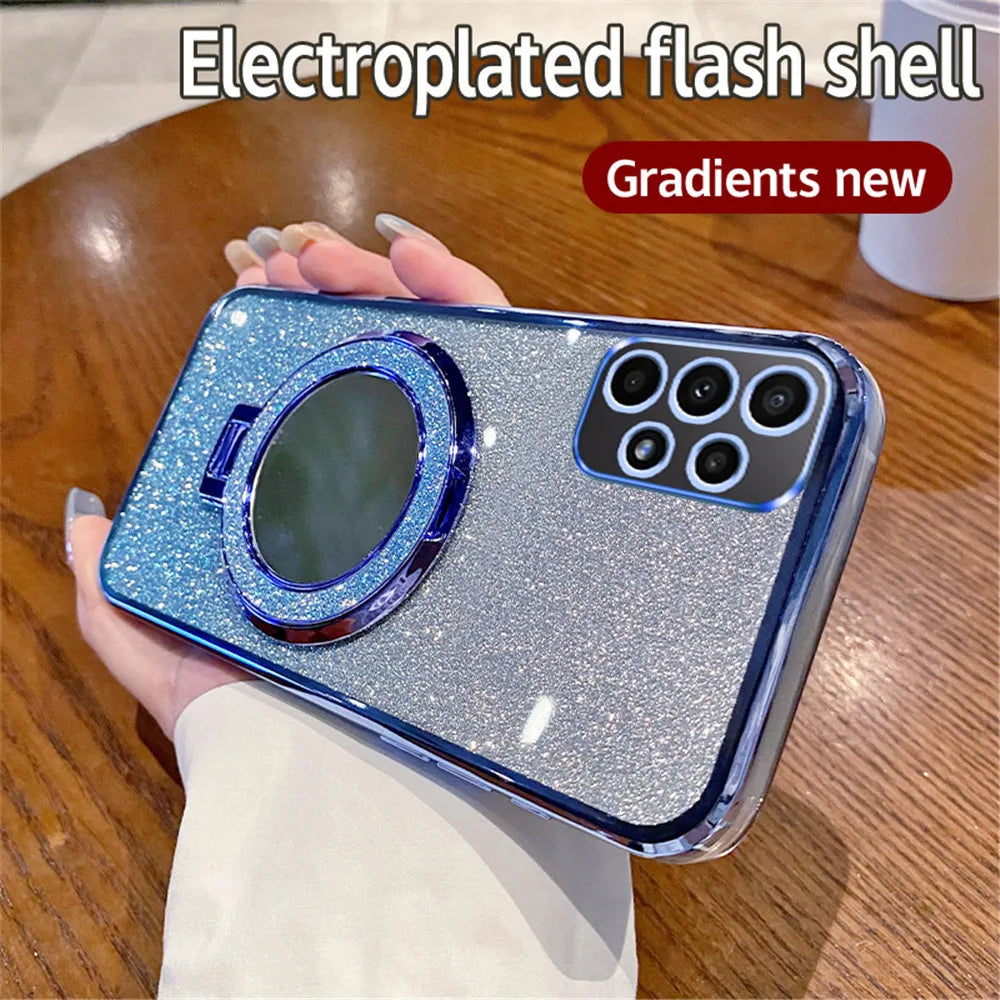 Gradient Glitter Mirror Ring Stand Phone Case For Samsung A52 A32 A22 A12 A72 A71 A51 A31 A21S A50 A20 A30 Magnetic Holder Cover
