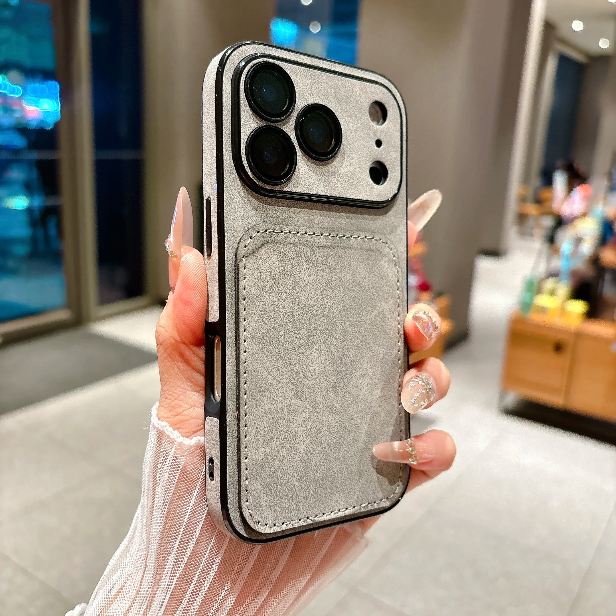 Wallet Card Holder Suede Leather Phone Case For iPhone 17 16 15 14 13 Plus Pro Max Business Insert Card Matte Lens Glass Cover