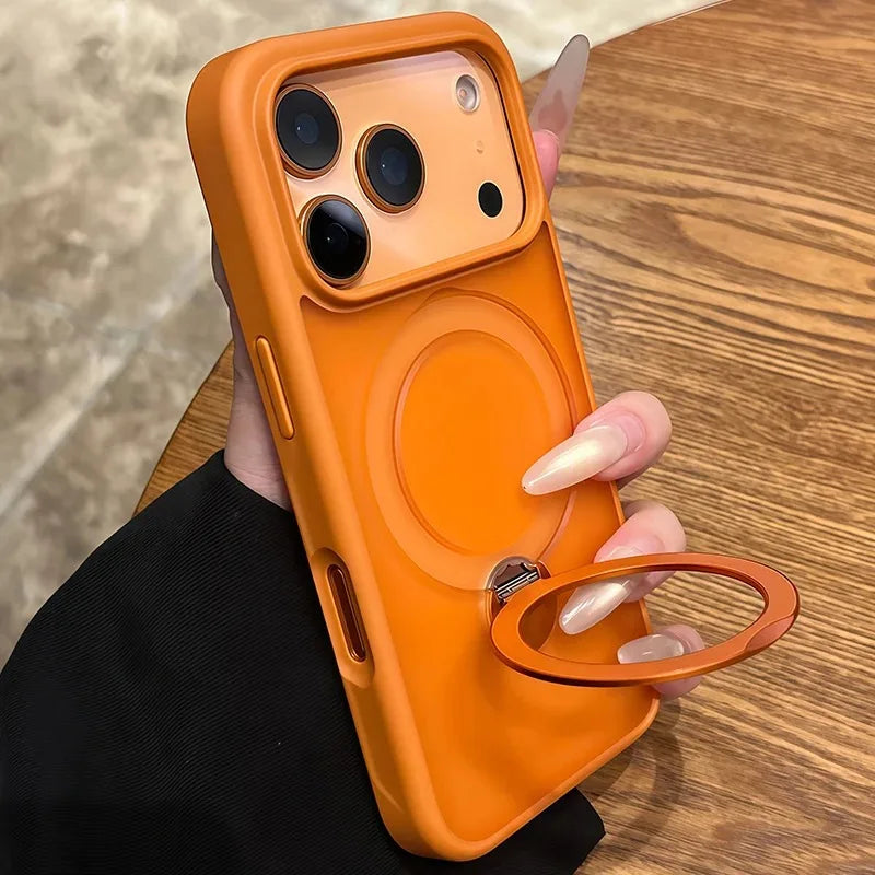 Luxury Magnetic Metal Car Stand Holder Ring Phone Case For iPhone 17 16 15 14 13 Pro Max 17Pro Air For Magsafe Bumper Back Cover