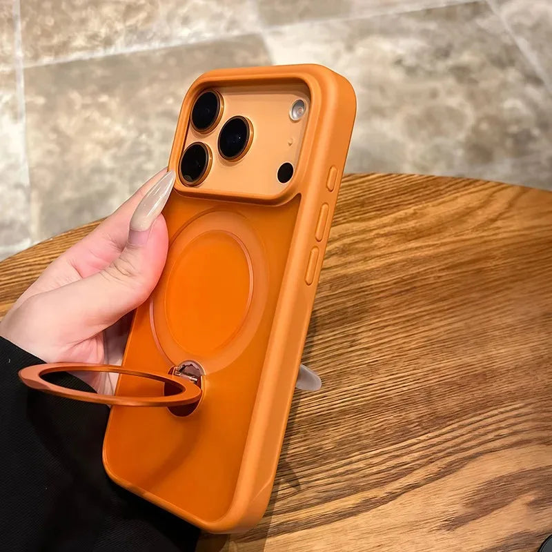 Luxury Magnetic Metal Car Stand Holder Ring Phone Case For iPhone 17 16 15 14 13 Pro Max 17Pro Air For Magsafe Bumper Back Cover