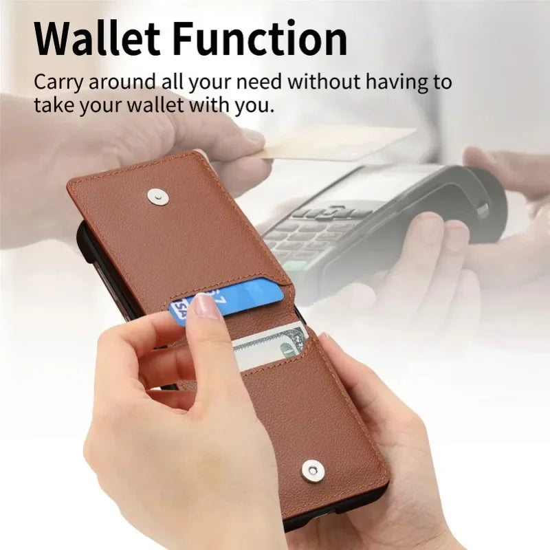 multifunction Card Slot Lychee leather Phone Case for Samsung Z Flip 6 5 4 3 7 5G Ring Holder Shockproof Back Cover for Z Flip6
