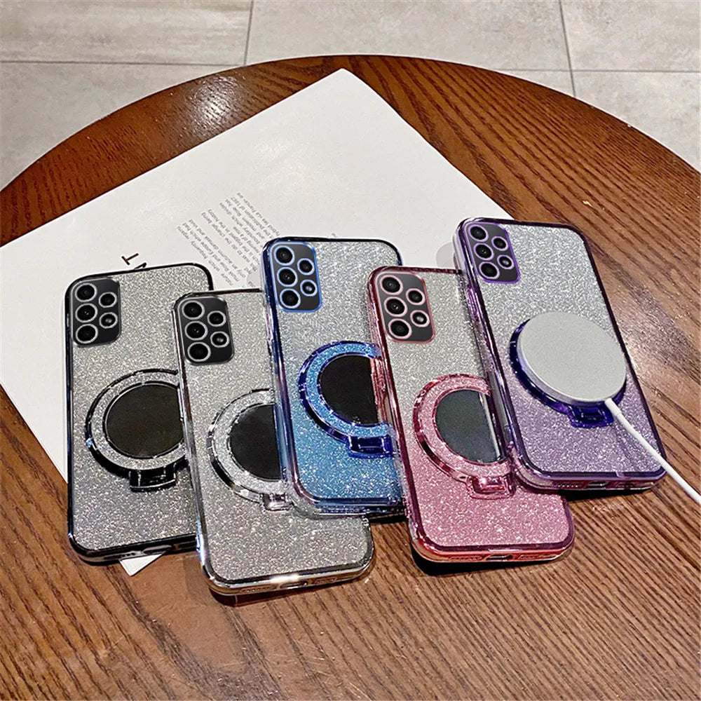 Gradient Glitter Mirror Ring Stand Phone Case For Samsung A52 A32 A22 A12 A72 A71 A51 A31 A21S A50 A20 A30 Magnetic Holder Cover