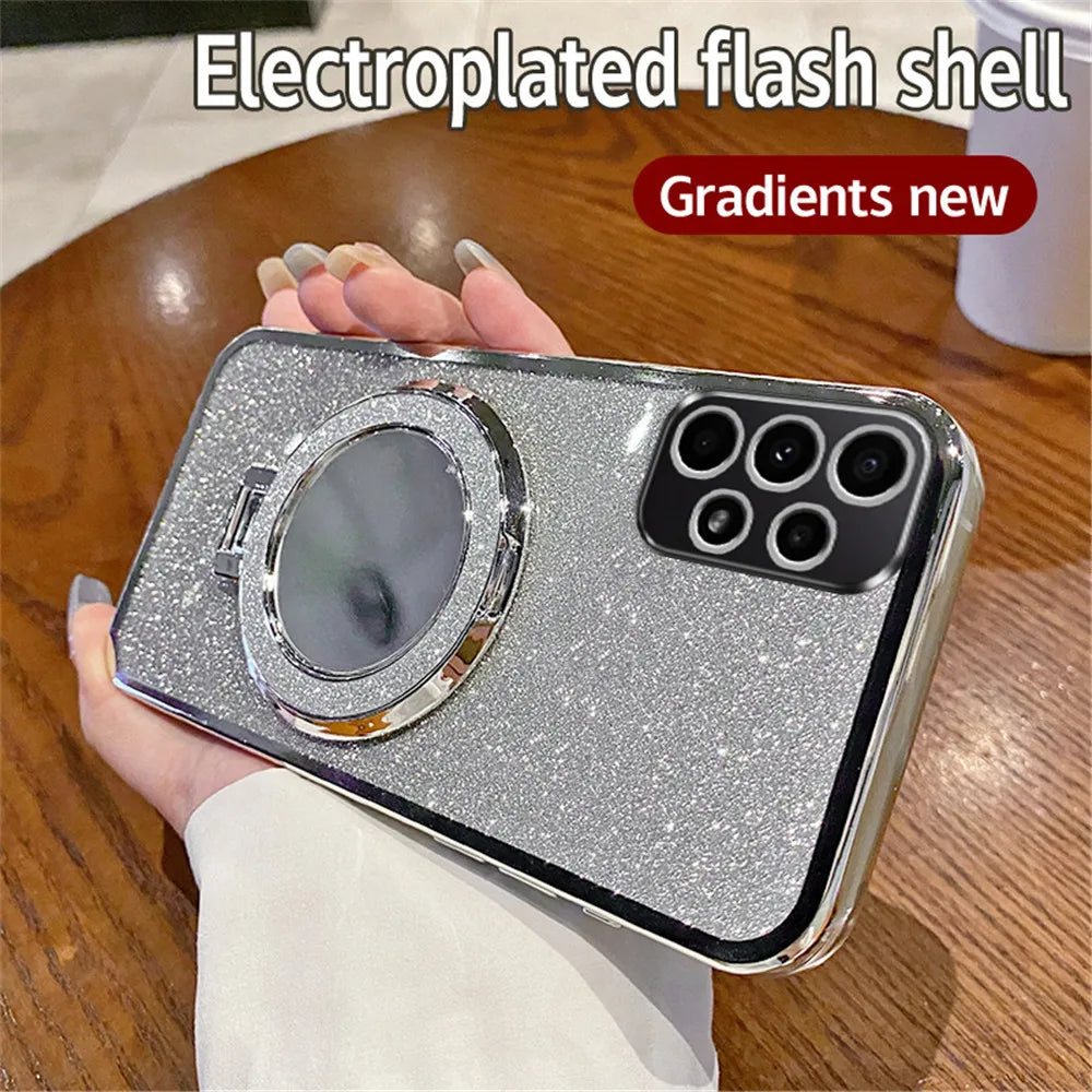 Gradient Glitter Mirror Ring Stand Phone Case For Samsung A52 A32 A22 A12 A72 A71 A51 A31 A21S A50 A20 A30 Magnetic Holder Cover