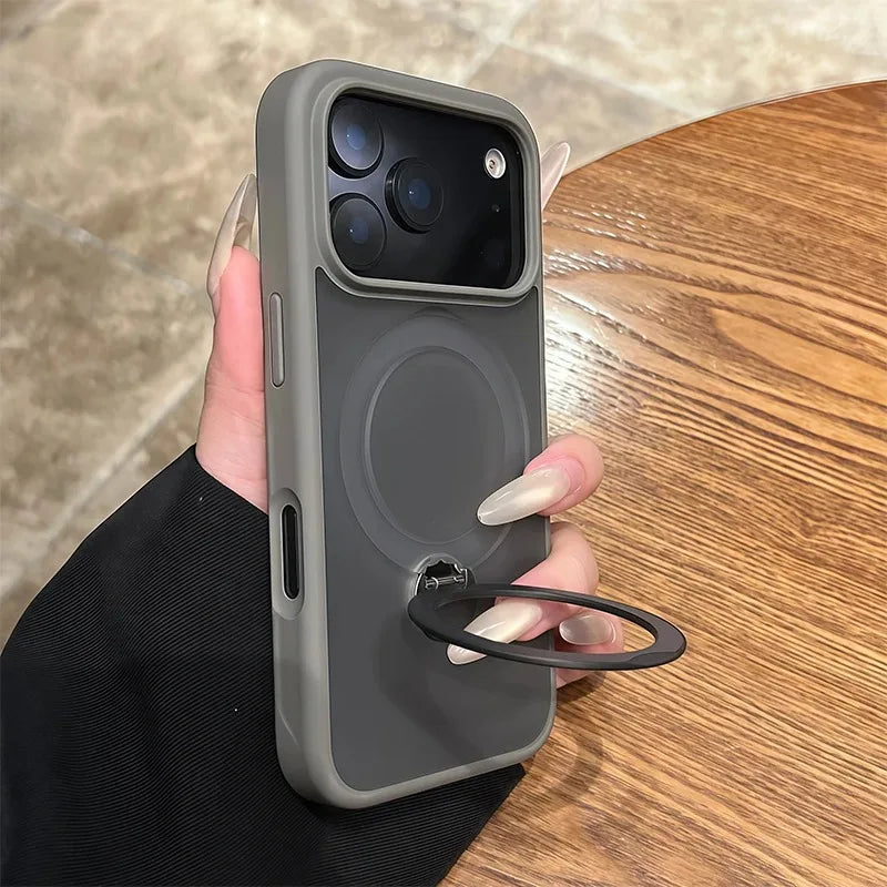 Luxury Magnetic Metal Car Stand Holder Ring Phone Case For iPhone 17 16 15 14 13 Pro Max 17Pro Air For Magsafe Bumper Back Cover