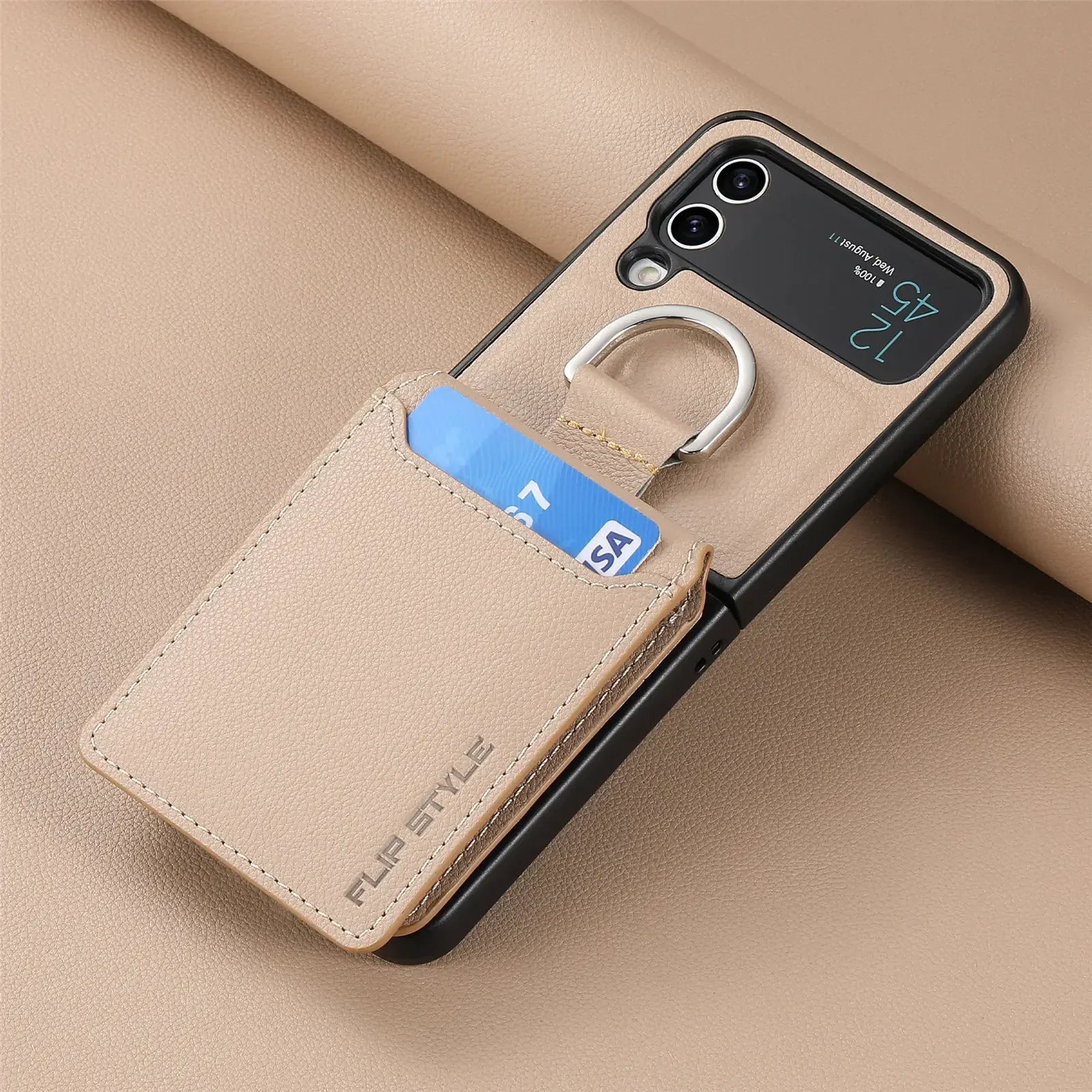 multifunction Card Slot Lychee leather Phone Case for Samsung Z Flip 6 5 4 3 7 5G Ring Holder Shockproof Back Cover for Z Flip6