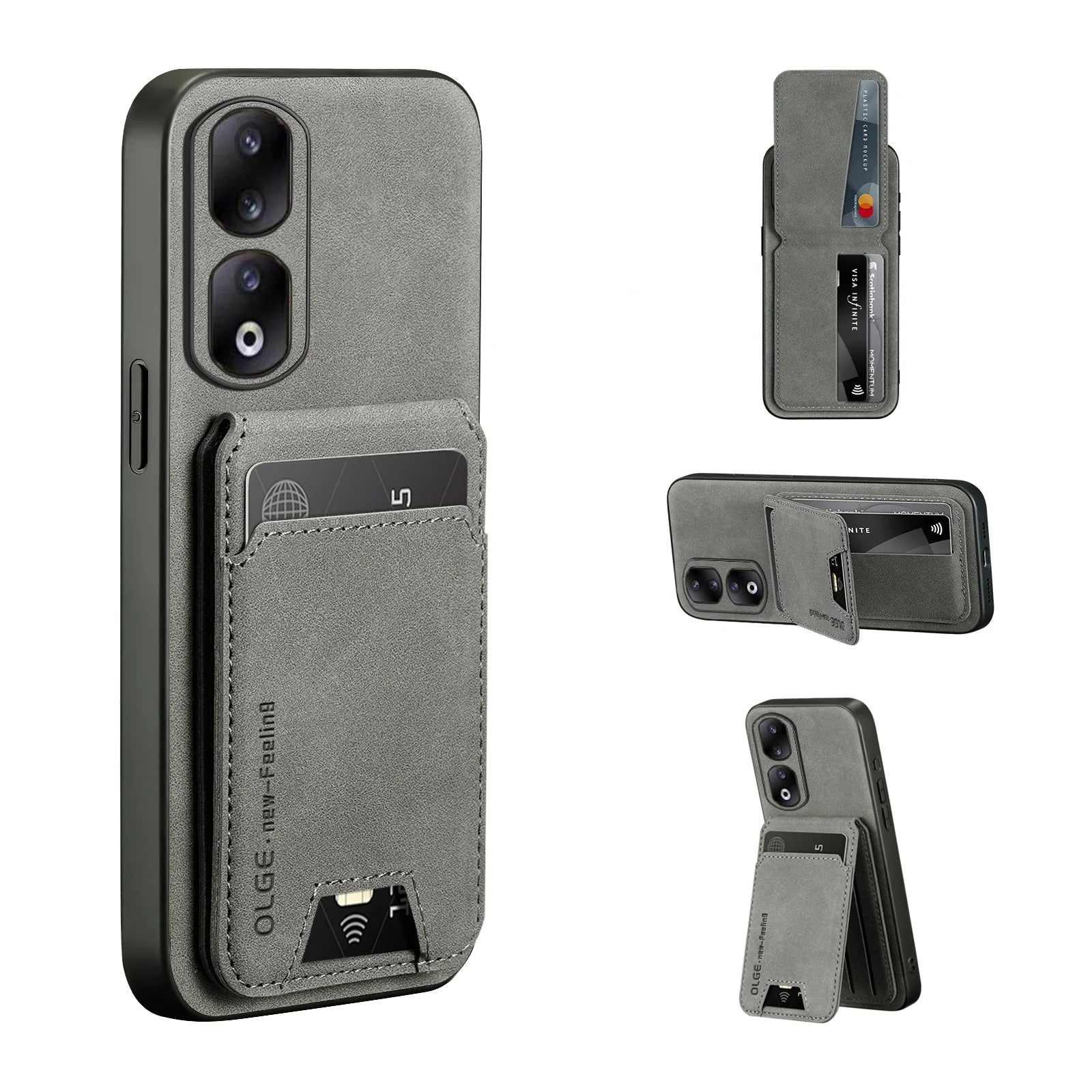 Phone Case For Honor 100 Pro 90 80 70 60 SE Solid Color Leather Wallet Card Slot Bracket