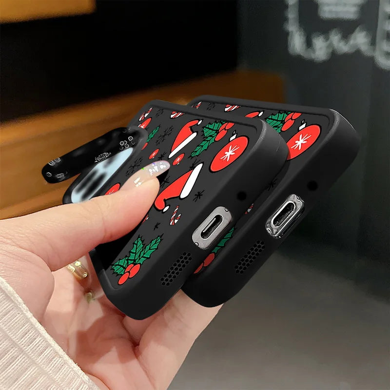 Cartoon Christmas Pattern Lens Frame Holder Case For Xiaomi Redmi Note 13 12 11 Pro 5G 13C 4G Kickstand Soft TPU Phone Cover