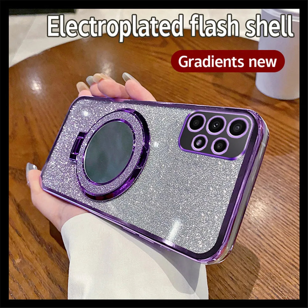 Gradient Glitter Mirror Ring Stand Phone Case For Samsung A52 A32 A22 A12 A72 A71 A51 A31 A21S A50 A20 A30 Magnetic Holder Cover