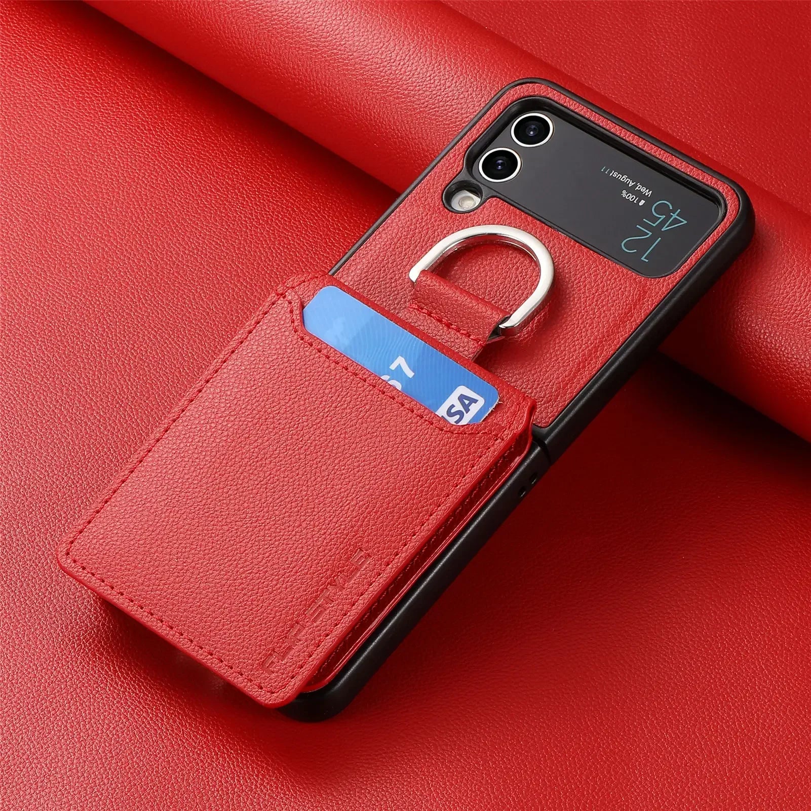 multifunction Card Slot Lychee leather Phone Case for Samsung Z Flip 6 5 4 3 7 5G Ring Holder Shockproof Back Cover for Z Flip6