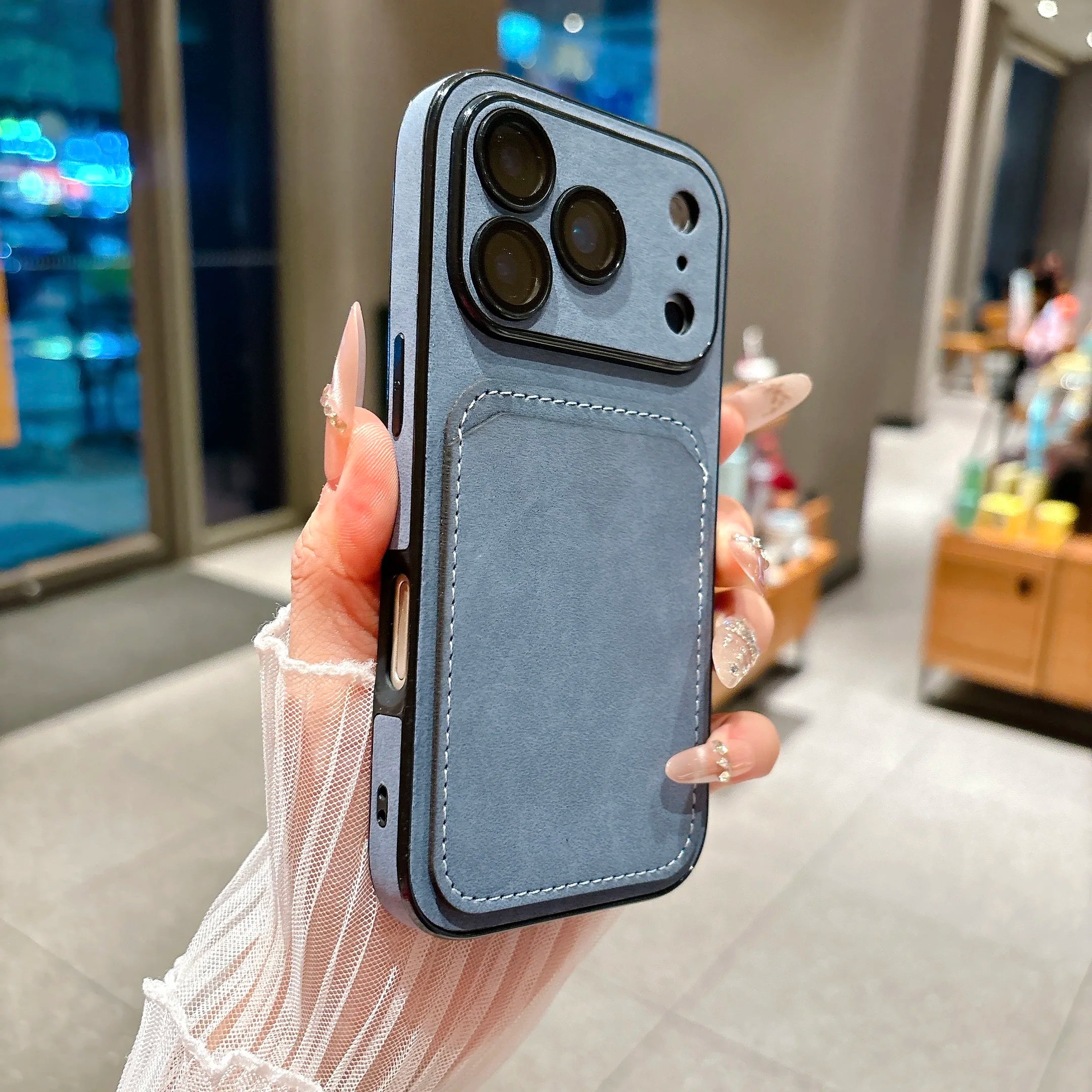 Wallet Card Holder Suede Leather Phone Case For iPhone 17 16 15 14 13 Plus Pro Max Business Insert Card Matte Lens Glass Cover