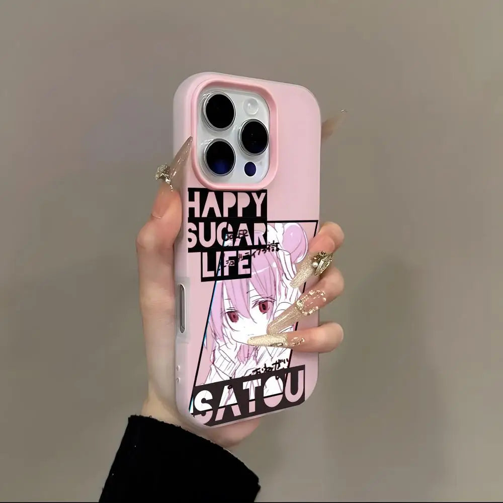 Happy Sugar Life anime Phone Case 2-in-1 Detachable for iPhone 17-13 Clear Case Multi-Color Card Holder Soft TPU Shockproof