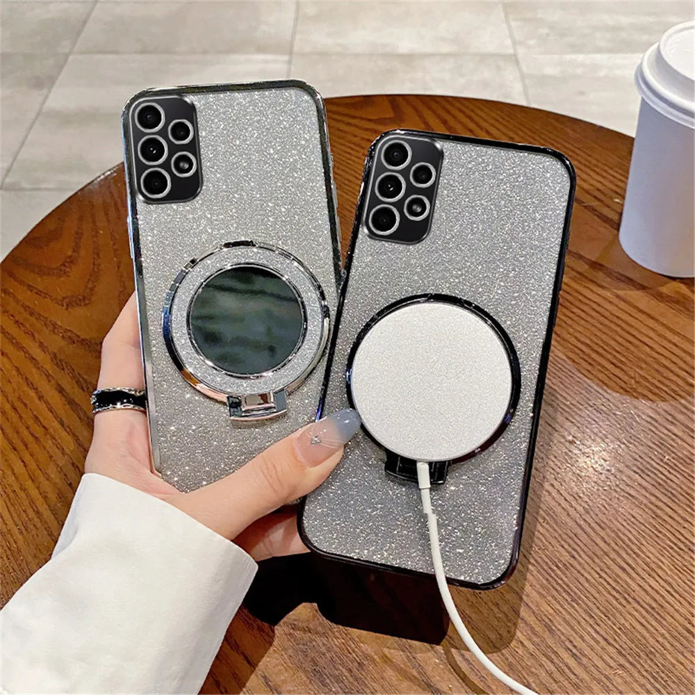 Gradient Glitter Mirror Ring Stand Phone Case For Samsung A52 A32 A22 A12 A72 A71 A51 A31 A21S A50 A20 A30 Magnetic Holder Cover