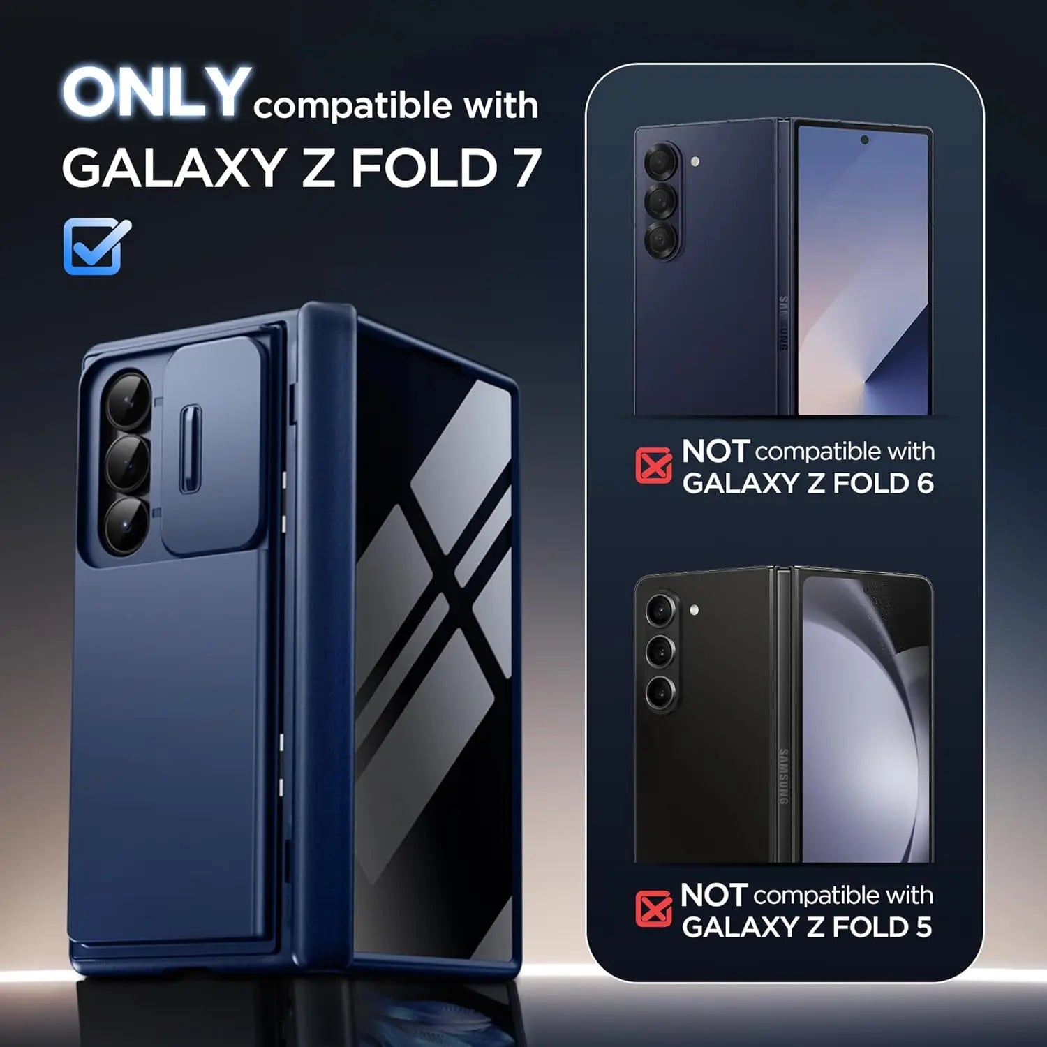 Foldable Phone Case with Privacy Screen, Card Holder & Stand for Samsung Z Fold 7 2025, Blue