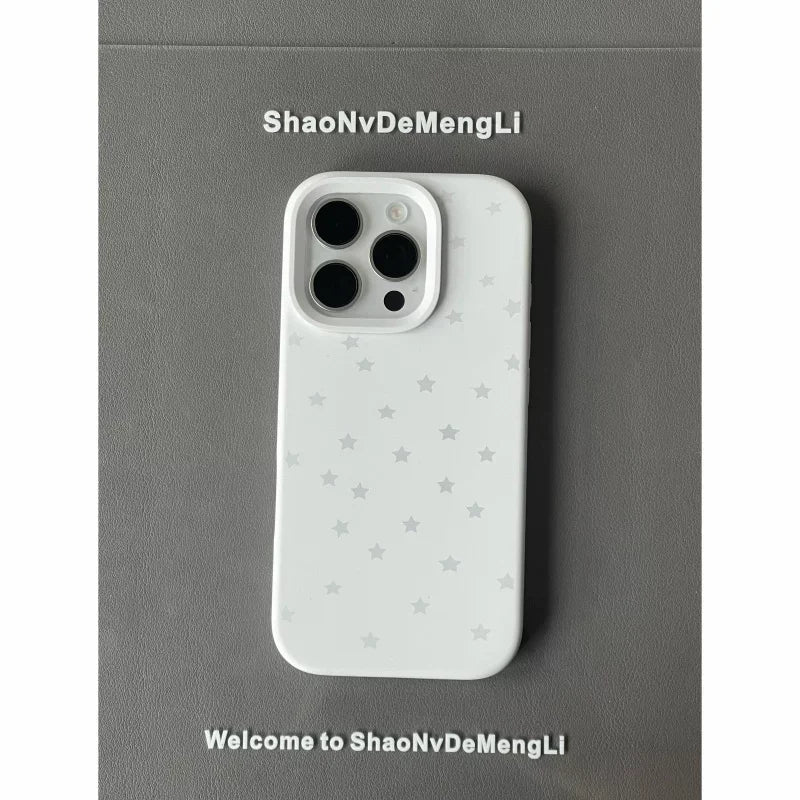 Pure White Creative Cartoon Star Minimalist Korean ins Cute Trend Phone Case For iPhone 17 16 15 14 13 12 11 Pro Max Y2K Cover