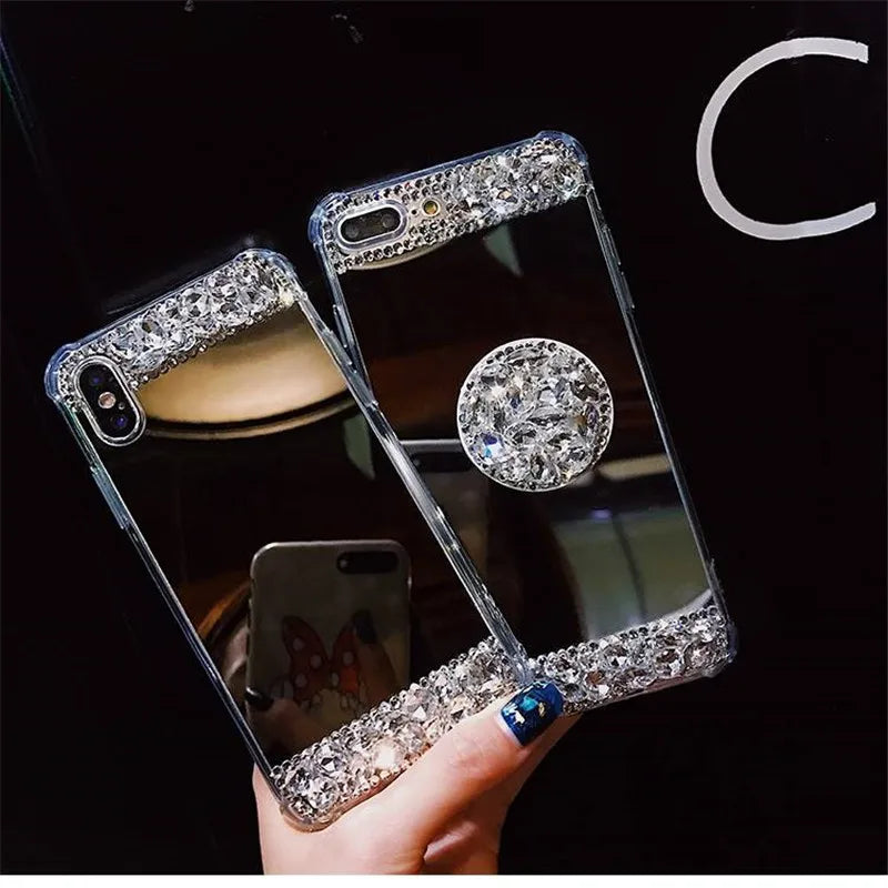 Phone Case For Samsung Galaxy S25 S24 S23 S22 S21 S20 S9 S10 Plus NOTE 10 9 8 Luxury Cosmetic Mirror Girly Phone Back Cover