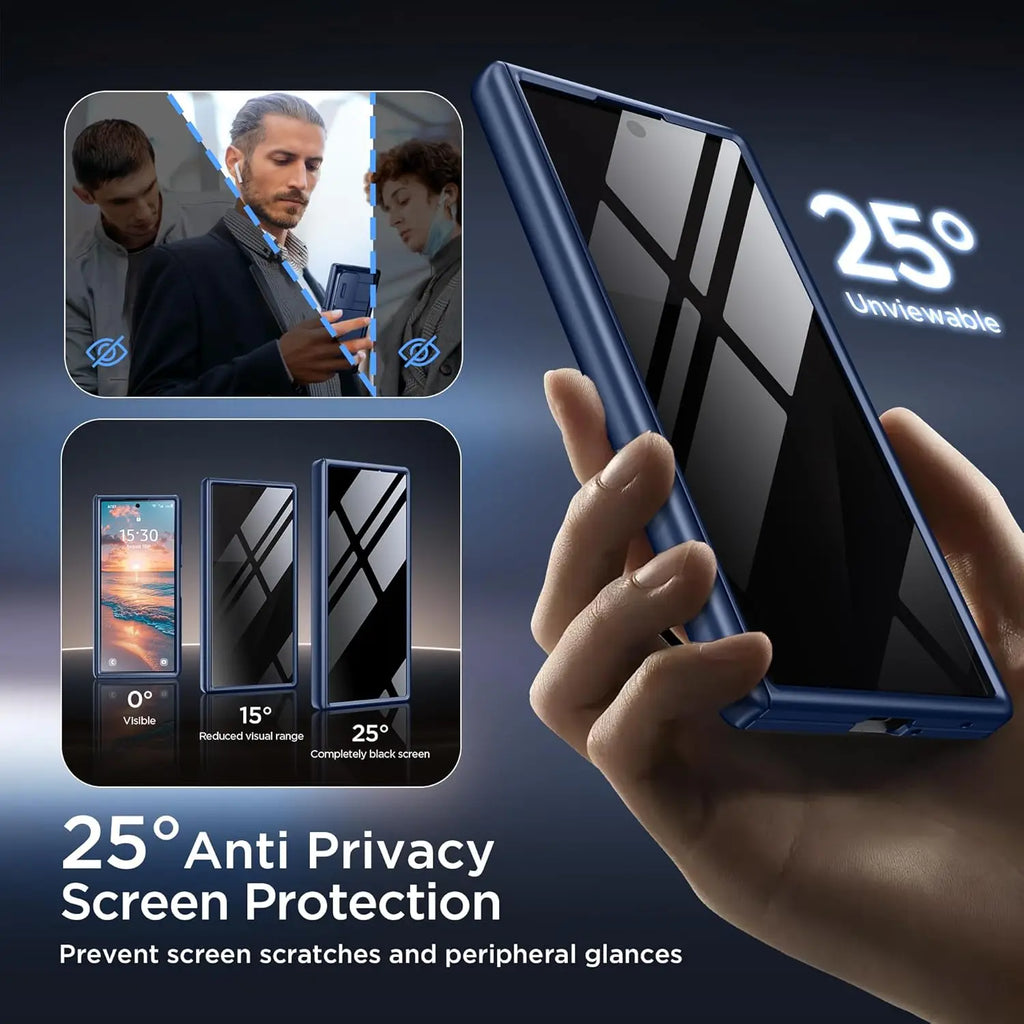 Foldable Phone Case with Privacy Screen, Card Holder & Stand for Samsung Z Fold 7 2025, Blue