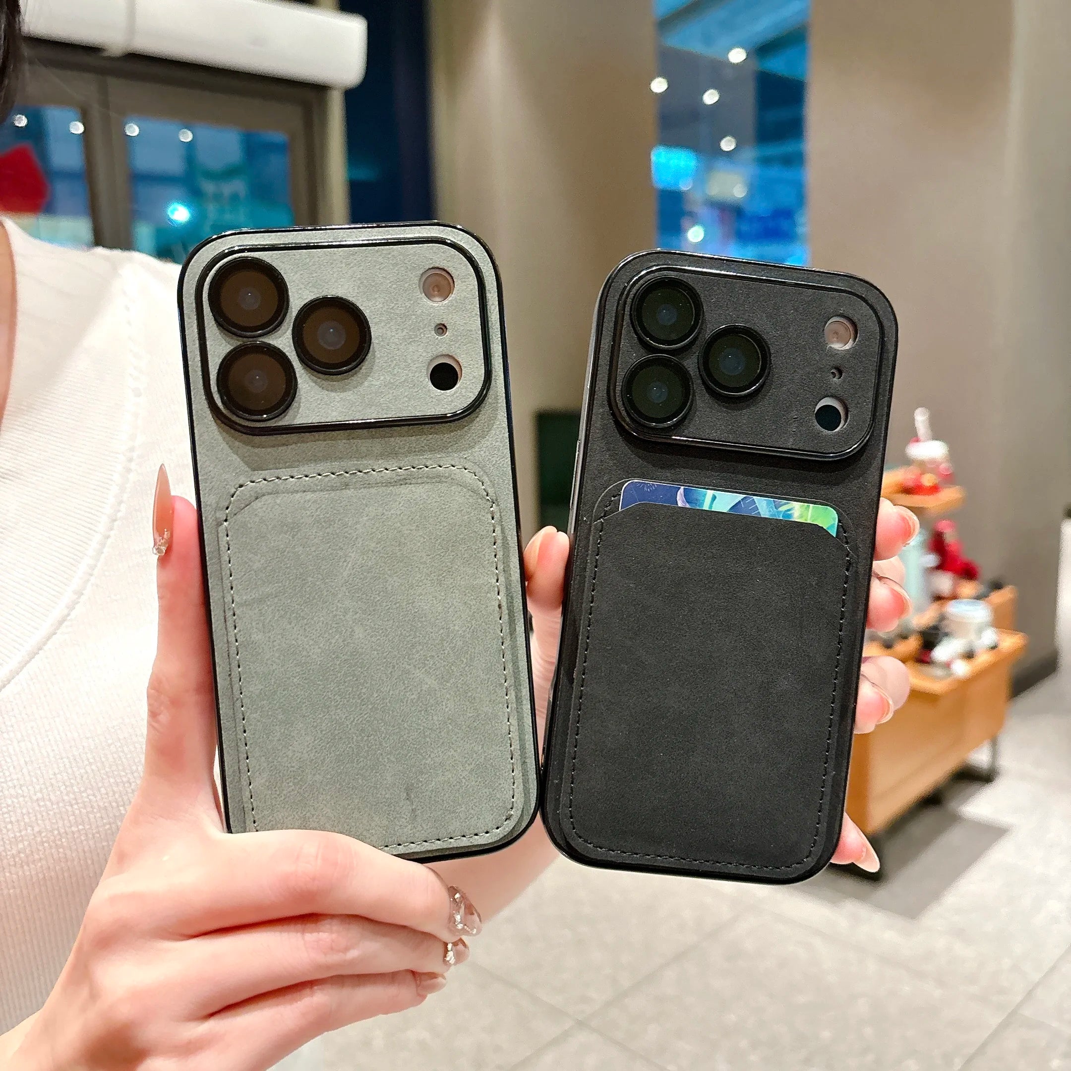 Wallet Card Holder Suede Leather Phone Case For iPhone 17 16 15 14 13 Plus Pro Max Business Insert Card Matte Lens Glass Cover