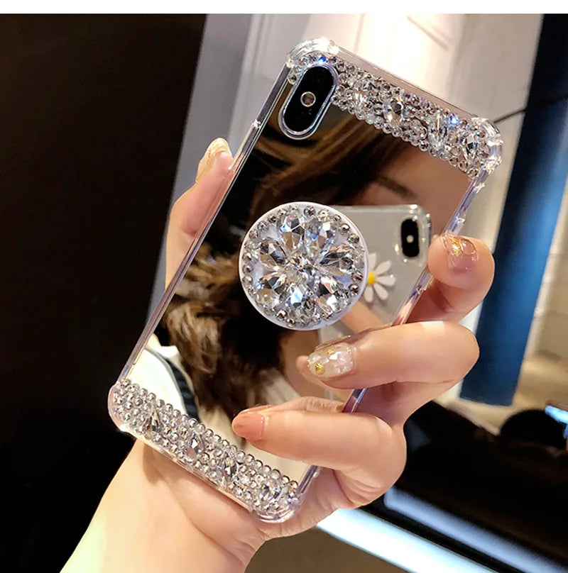 Phone Case For Samsung Galaxy S25 S24 S23 S22 S21 S20 S9 S10 Plus NOTE 10 9 8 Luxury Cosmetic Mirror Girly Phone Back Cover
