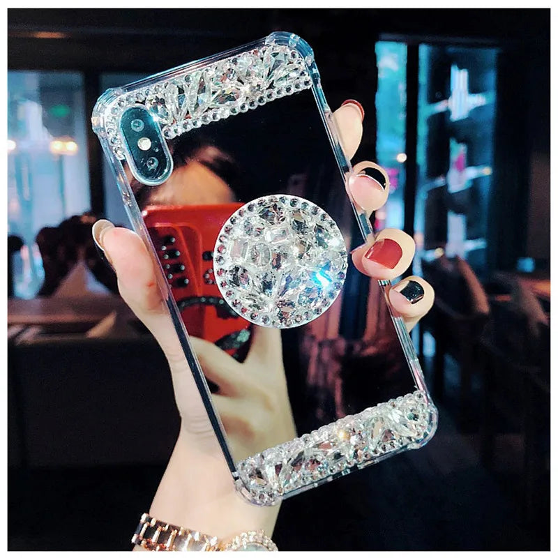 Phone Case For Samsung Galaxy S25 S24 S23 S22 S21 S20 S9 S10 Plus NOTE 10 9 8 Luxury Cosmetic Mirror Girly Phone Back Cover