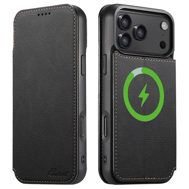 Retro Leather Wallet Flip Strong Magnetic Cover For iphone 12 13 14 15 16 17 Pro Max Air Multi Card Slots Phone Holder Case