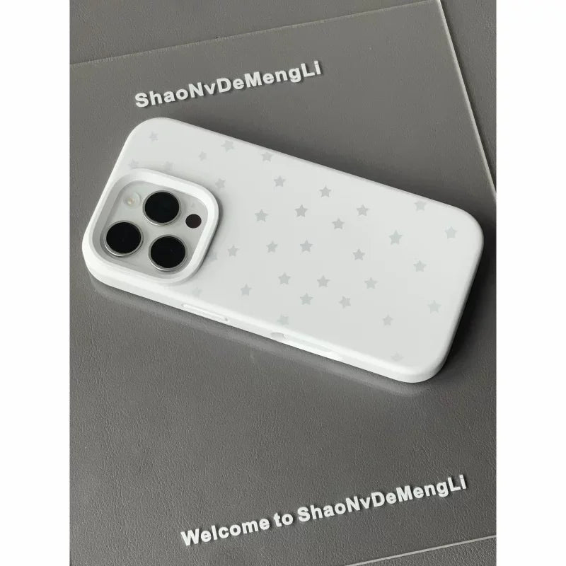 Pure White Creative Cartoon Star Minimalist Korean ins Cute Trend Phone Case For iPhone 17 16 15 14 13 12 11 Pro Max Y2K Cover