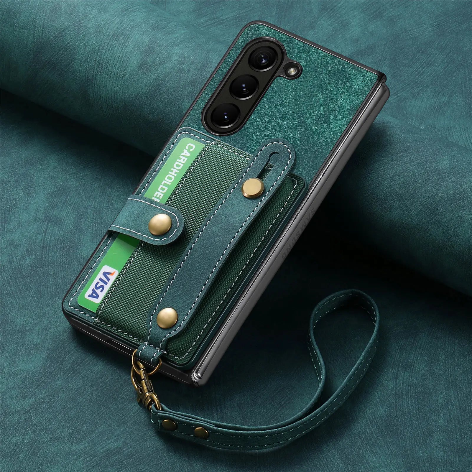 PU Leather Phone Case for Samsung Galaxy Z Fold 7 6 5 4 3 zfold7 zfold6 Card Storage Wallet Protective Cover with Lanyard XL003