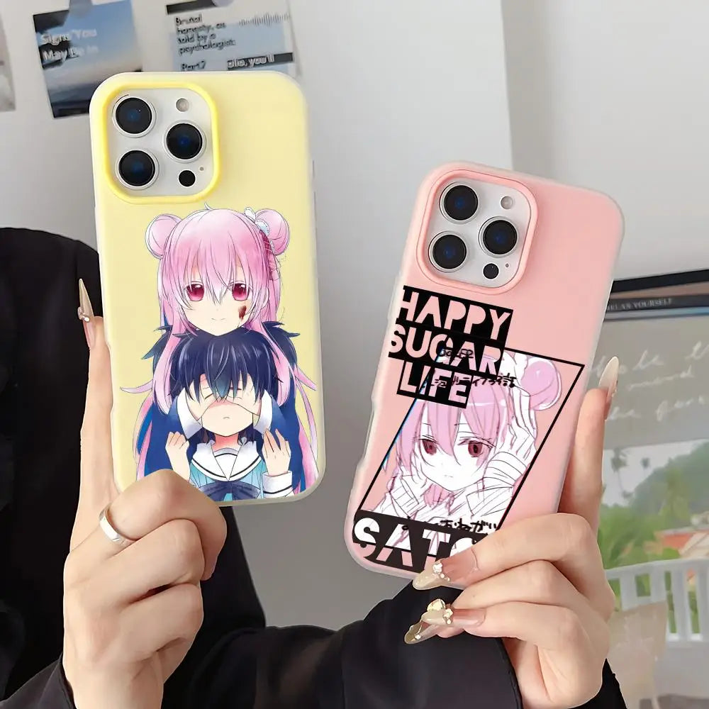 Happy Sugar Life anime Phone Case 2-in-1 Detachable for iPhone 17-13 Clear Case Multi-Color Card Holder Soft TPU Shockproof