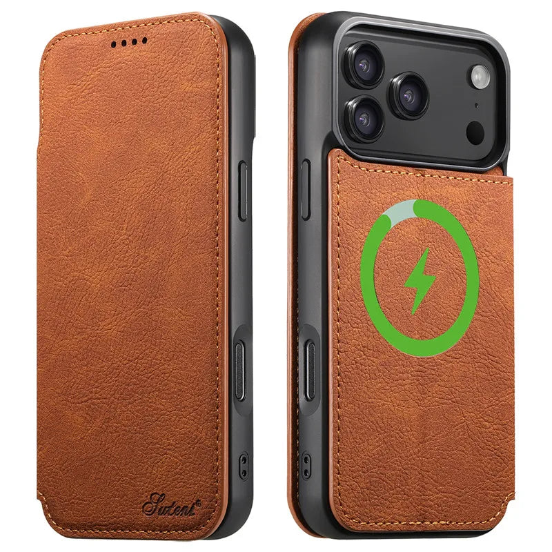 Retro Leather Wallet Flip Strong Magnetic Cover For iphone 12 13 14 15 16 17 Pro Max Air Multi Card Slots Phone Holder Case