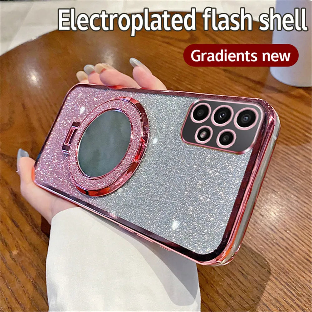 Gradient Glitter Mirror Ring Stand Phone Case For Samsung A52 A32 A22 A12 A72 A71 A51 A31 A21S A50 A20 A30 Magnetic Holder Cover