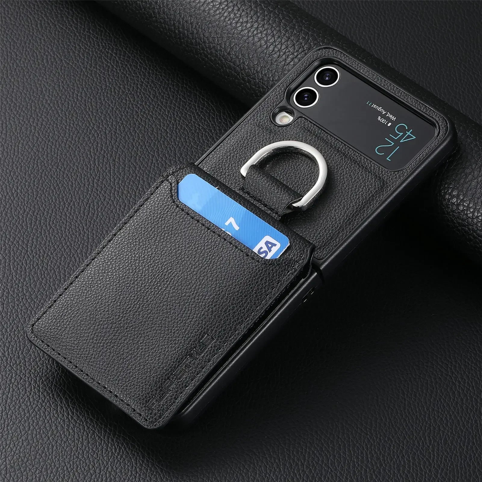 multifunction Card Slot Lychee leather Phone Case for Samsung Z Flip 6 5 4 3 7 5G Ring Holder Shockproof Back Cover for Z Flip6