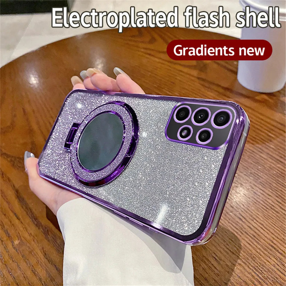 Gradient Glitter Mirror Ring Stand Phone Case For Samsung A52 A32 A22 A12 A72 A71 A51 A31 A21S A50 A20 A30 Magnetic Holder Cover