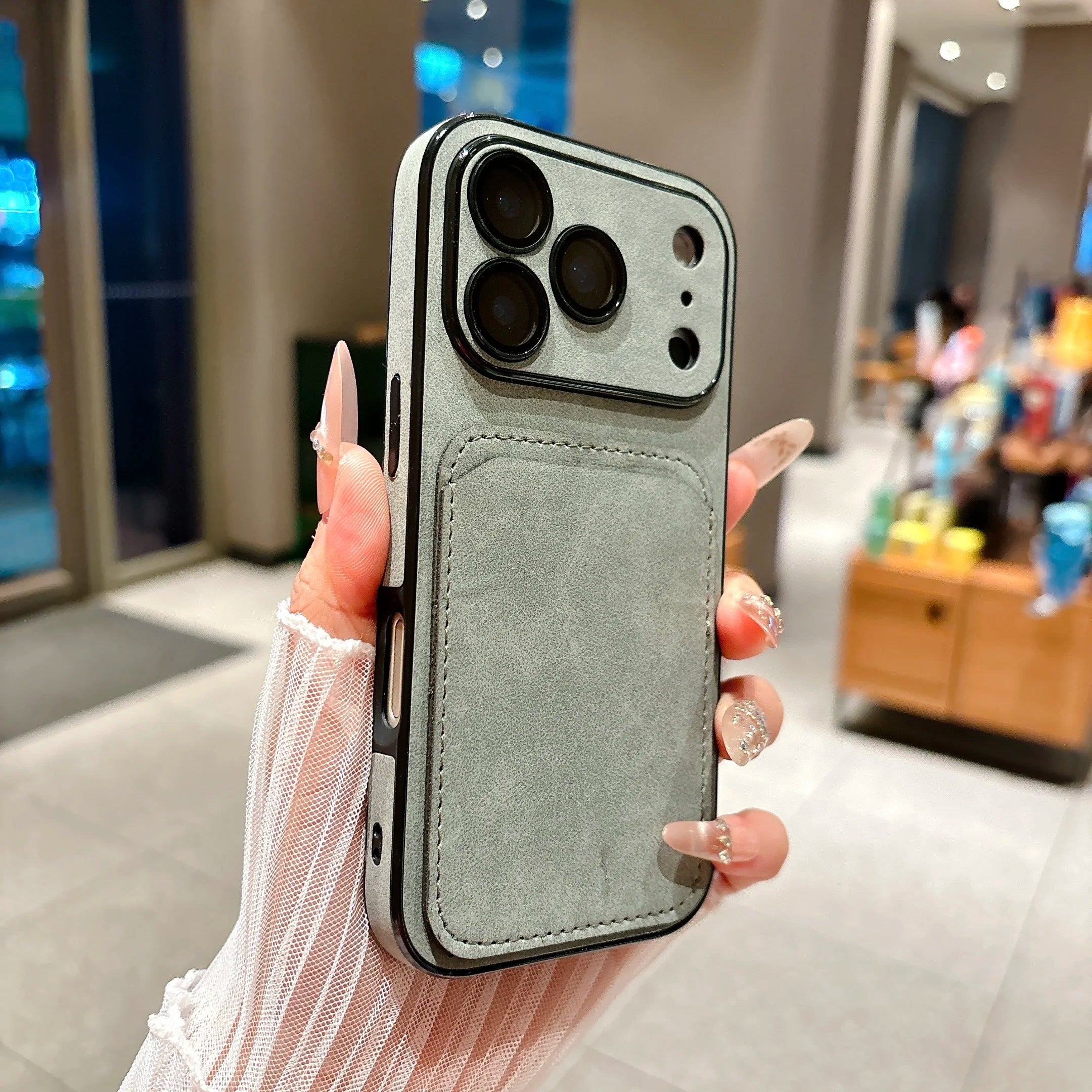 Wallet Card Holder Suede Leather Phone Case For iPhone 17 16 15 14 13 Plus Pro Max Business Insert Card Matte Lens Glass Cover