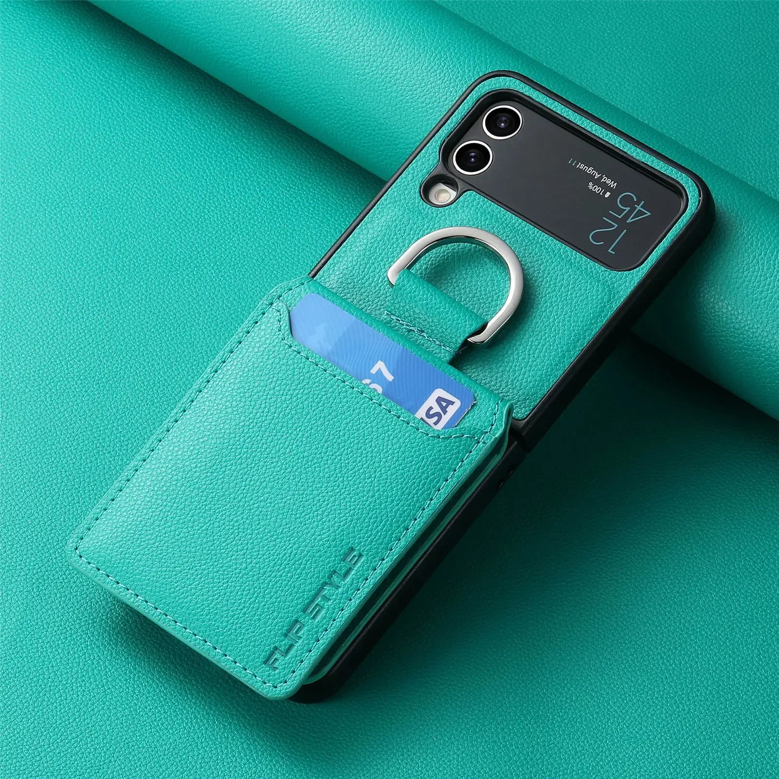 multifunction Card Slot Lychee leather Phone Case for Samsung Z Flip 6 5 4 3 7 5G Ring Holder Shockproof Back Cover for Z Flip6