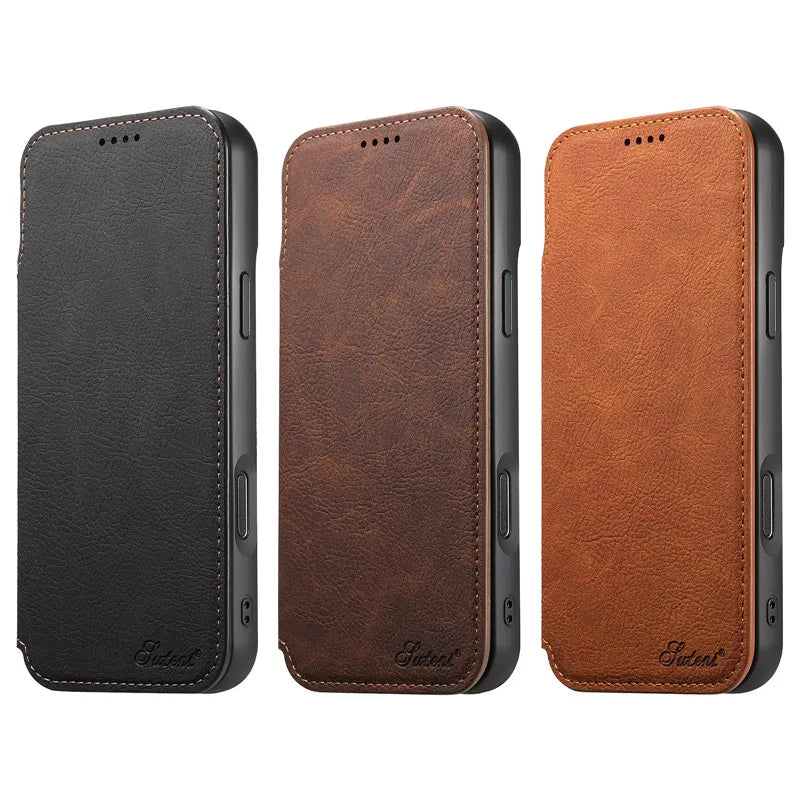Retro Leather Wallet Flip Strong Magnetic Cover For iphone 12 13 14 15 16 17 Pro Max Air Multi Card Slots Phone Holder Case