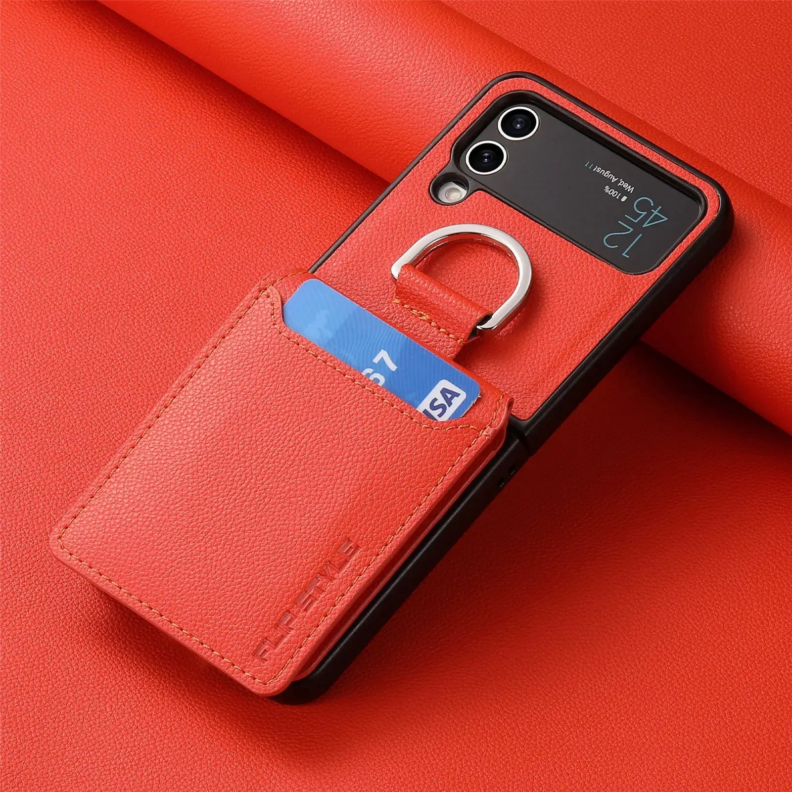 multifunction Card Slot Lychee leather Phone Case for Samsung Z Flip 6 5 4 3 7 5G Ring Holder Shockproof Back Cover for Z Flip6