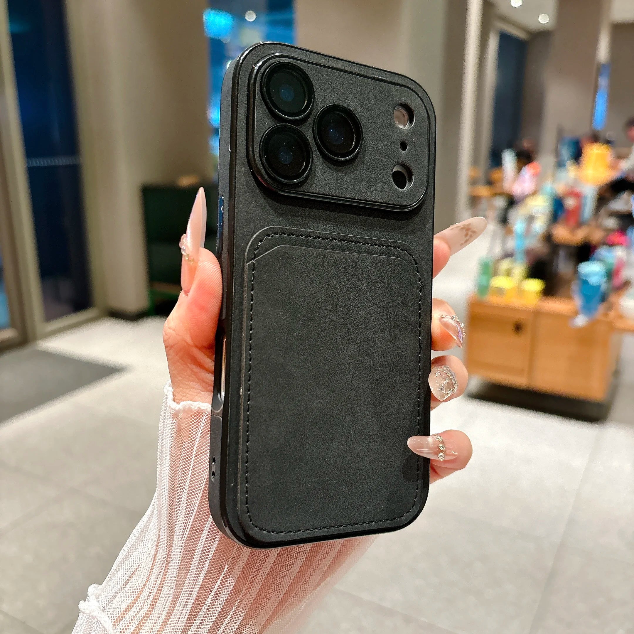 Wallet Card Holder Suede Leather Phone Case For iPhone 17 16 15 14 13 Plus Pro Max Business Insert Card Matte Lens Glass Cover