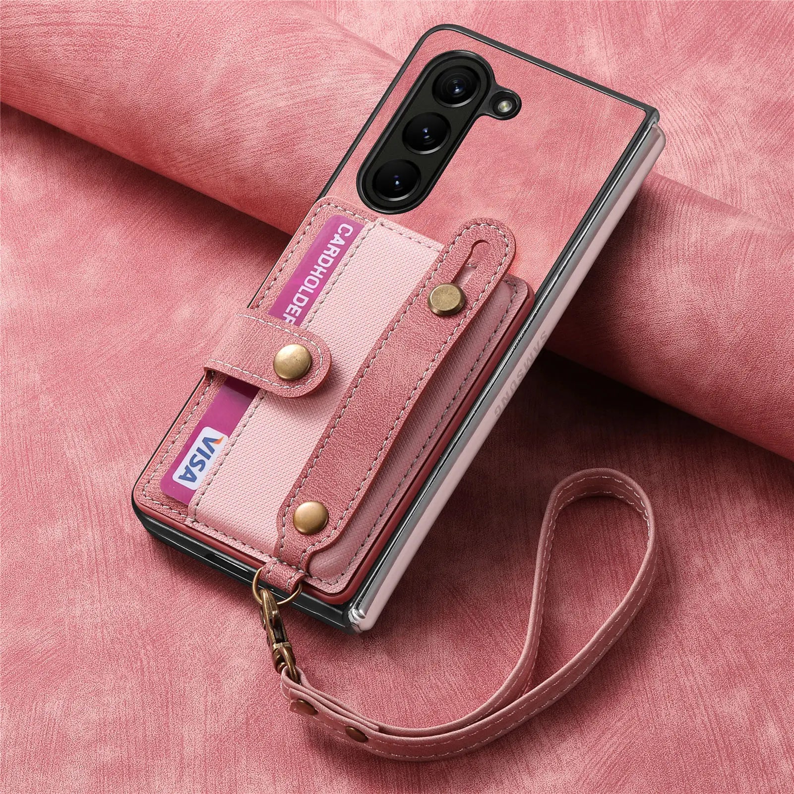 PU Leather Phone Case for Samsung Galaxy Z Fold 7 6 5 4 3 zfold7 zfold6 Card Storage Wallet Protective Cover with Lanyard XL003