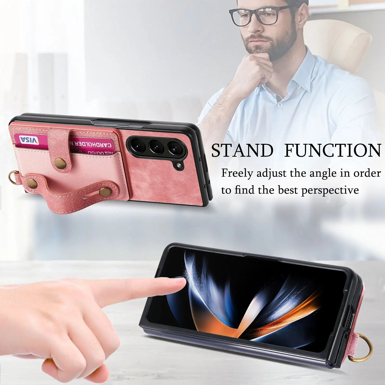PU Leather Phone Case for Samsung Galaxy Z Fold 7 6 5 4 3 zfold7 zfold6 Card Storage Wallet Protective Cover with Lanyard XL003