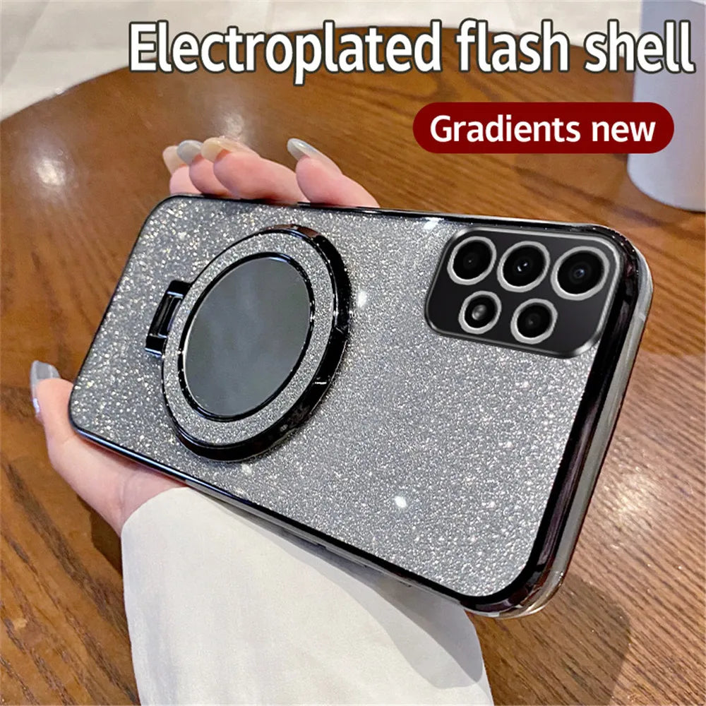 Gradient Glitter Mirror Ring Stand Phone Case For Samsung A52 A32 A22 A12 A72 A71 A51 A31 A21S A50 A20 A30 Magnetic Holder Cover