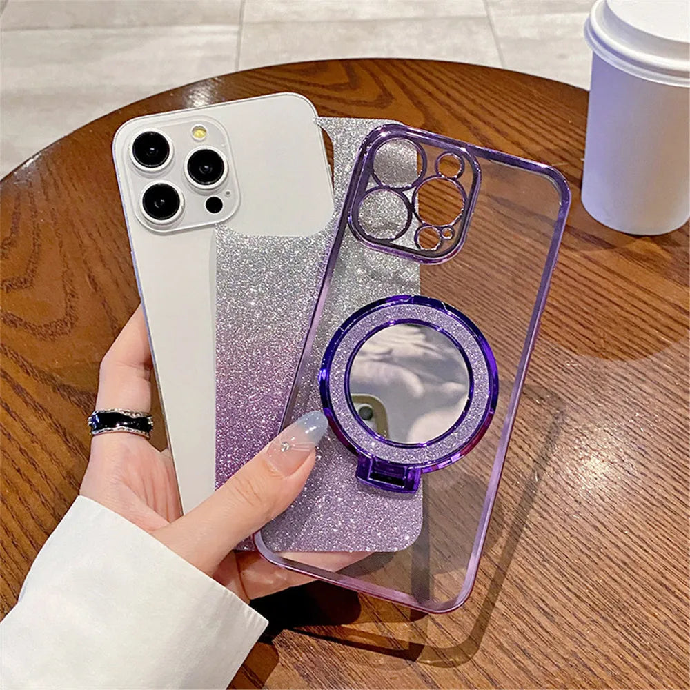 Gradient Glitter Mirror Ring Stand Phone Case For Samsung A52 A32 A22 A12 A72 A71 A51 A31 A21S A50 A20 A30 Magnetic Holder Cover